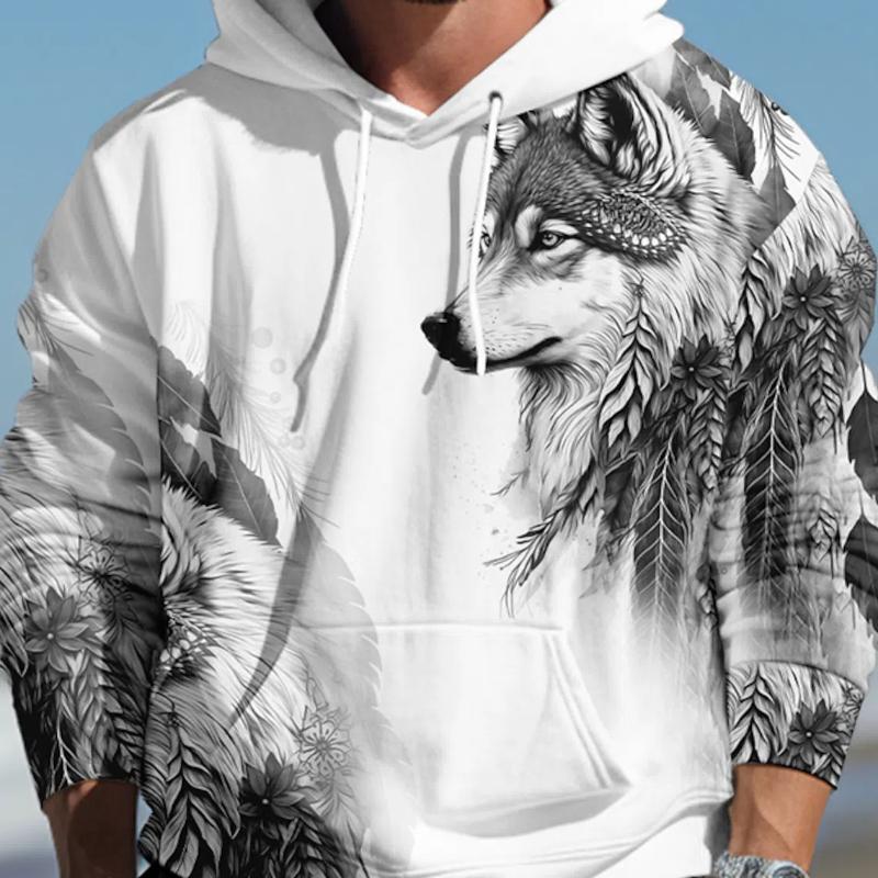 ETST 011 Wolf Grafisch Heren 3D Print Pullover Streetwear Hoodies Donkergroen Groen Lange Mouw Capuchon Print Lente & Herfst Designer S