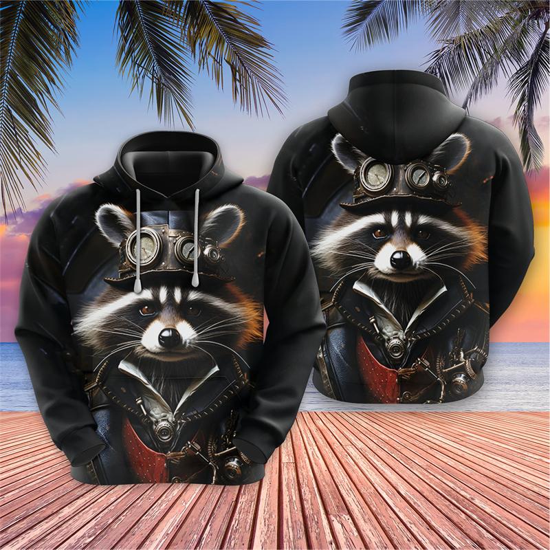 Etst 003 Vintage Raccoon Grafische Sweatshirts Steampunk Husky Hoodies Voor Heren Kleding Giraffe Animal Trainingspak Hip Hop Huisdier Hoody Y2k Tops S