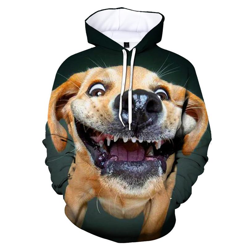 ETST 009 Grappige dieren 3D-geprinte schattige hond hoodie voor heren Duitse herder patroon capuchon sweatshirt lange mouw straat truien kleding S