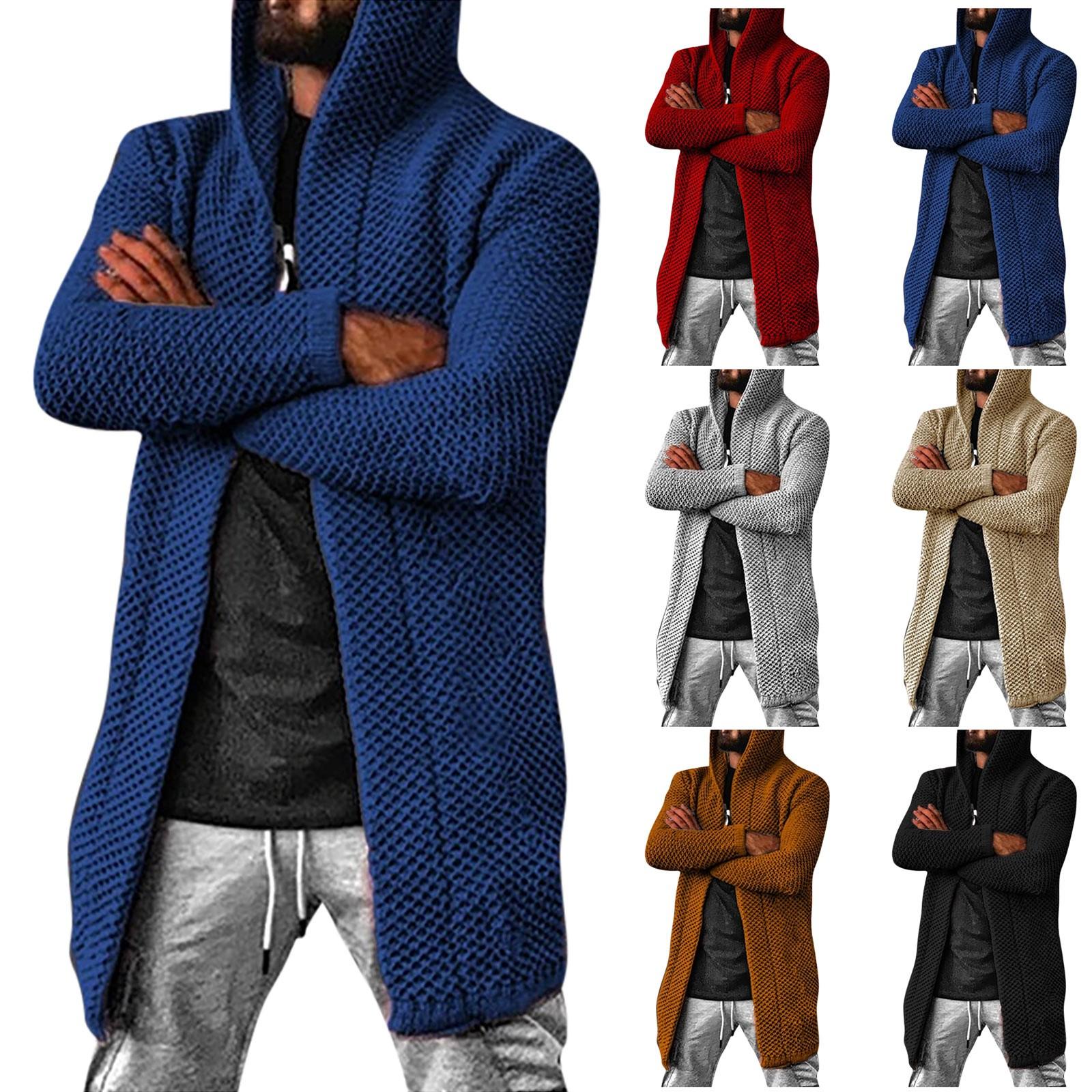 Xingben Two Europa en Amerika Heren Cardigan Effen Kleur Capuchon Hoge Hals Trui Jas Trui XXL zwart
