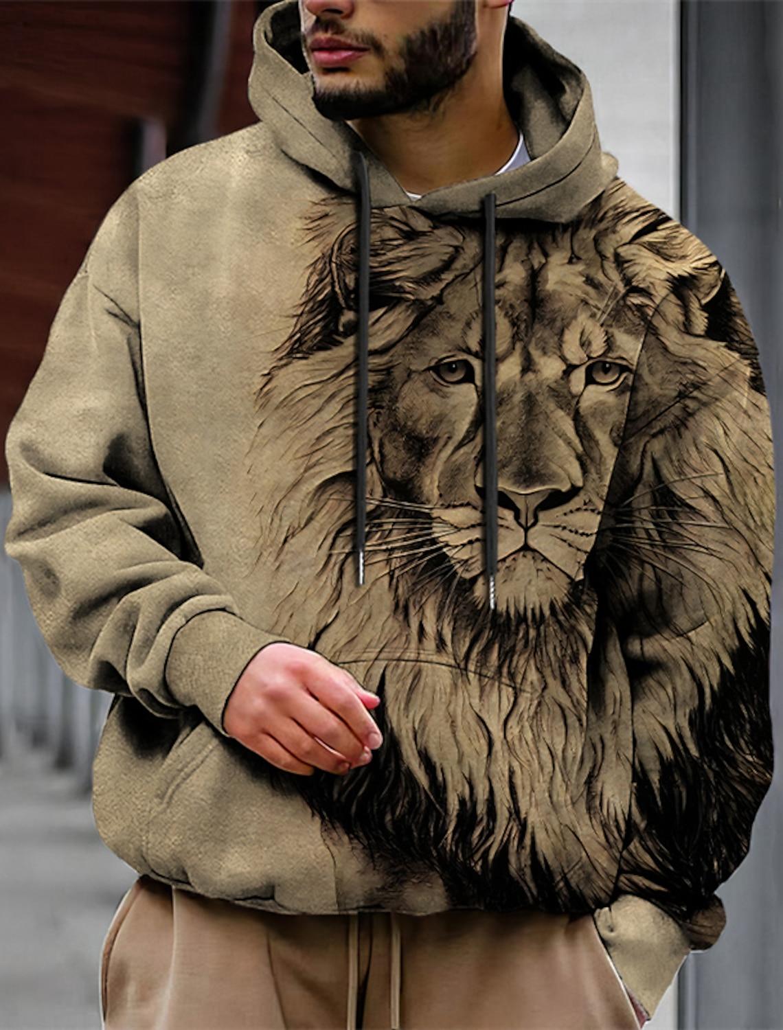 ETST 009 Heren Unisex Hoodie Mode Pullover Hoodie Sweatshirt Hooded Animal Wolf Leeuw Draak Tijger Print Dagelijkse 3D Print Casual Hoodies S