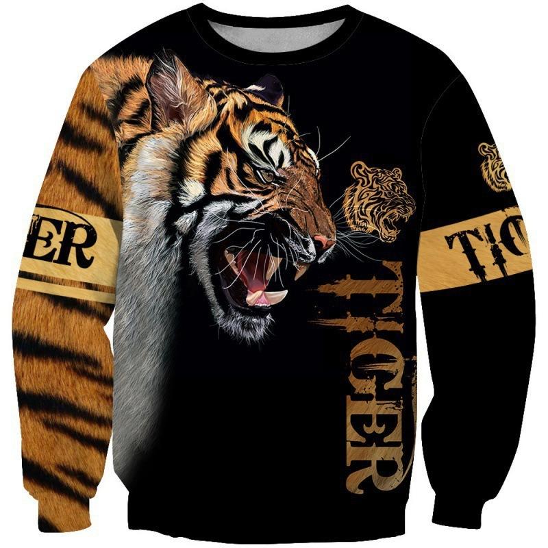 Forever Men Sweatshirts Herfst Winter Tijger dieren serie ronde hals hoodie casual heren pullover top 3D geprinte heren hoodie S