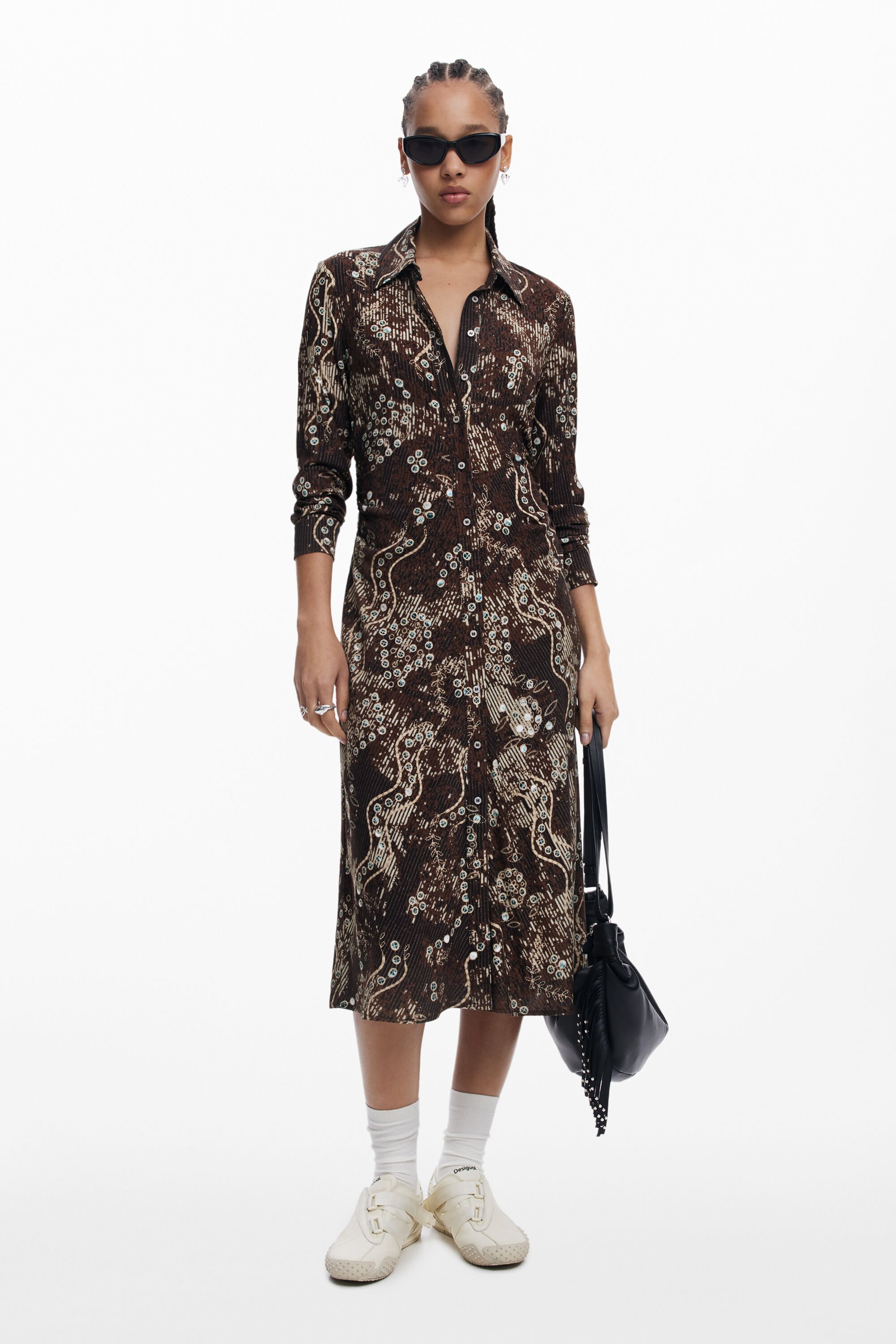 desigual Overhemdjurk met slangenprint - BROWN
