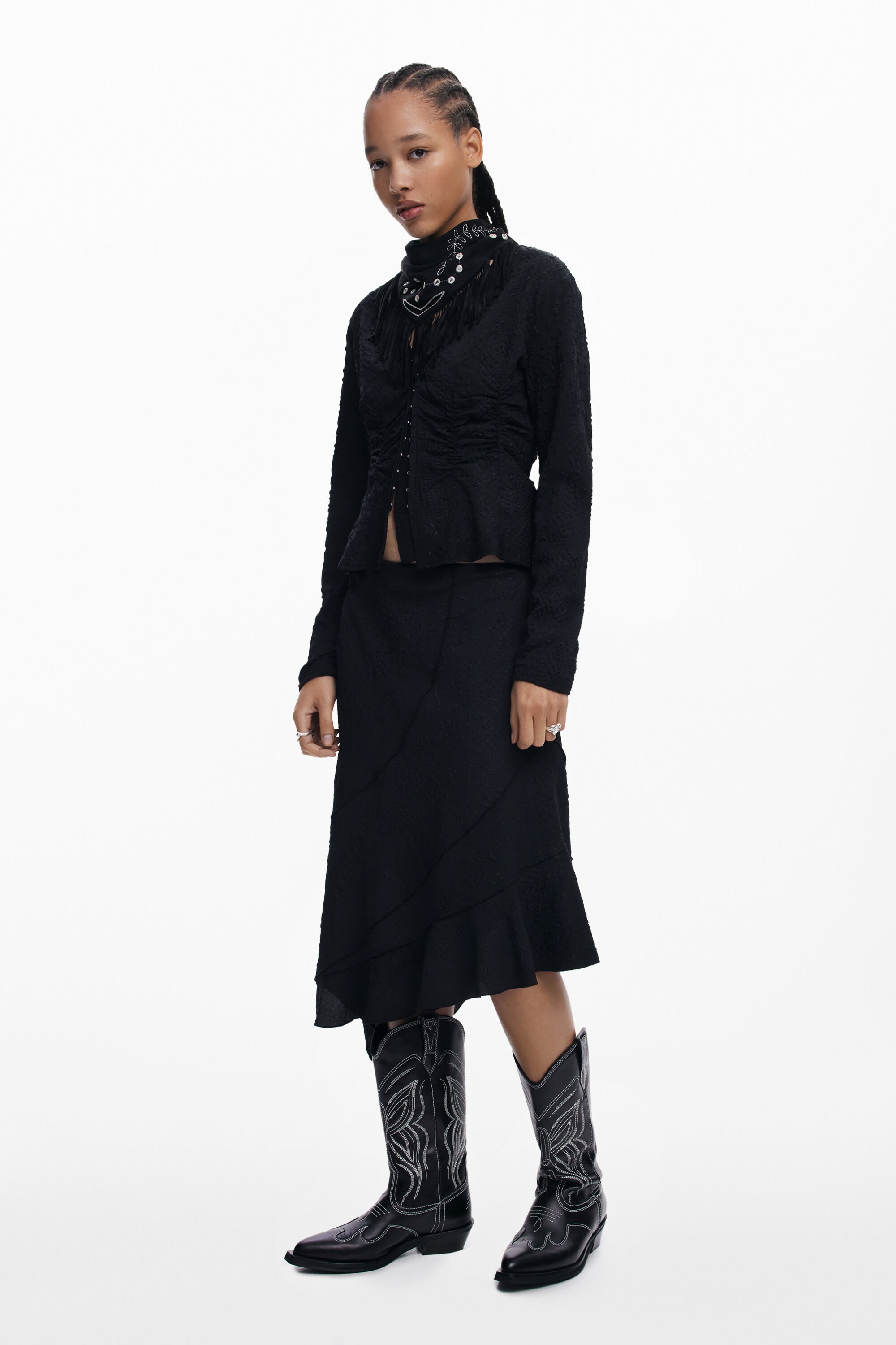desigual Asymmetrische textuurrok - BLACK