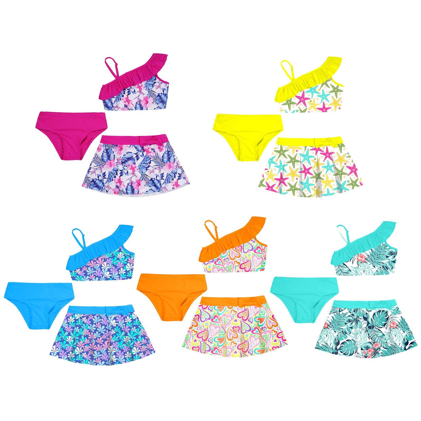 Fldy Meisjes Kinderen Badpak Badpak 3 Stuks Bikini Set Badmode voor Strand Zwembad Zwemmen Badpak 13-14 Years hemelsblauwe kleur