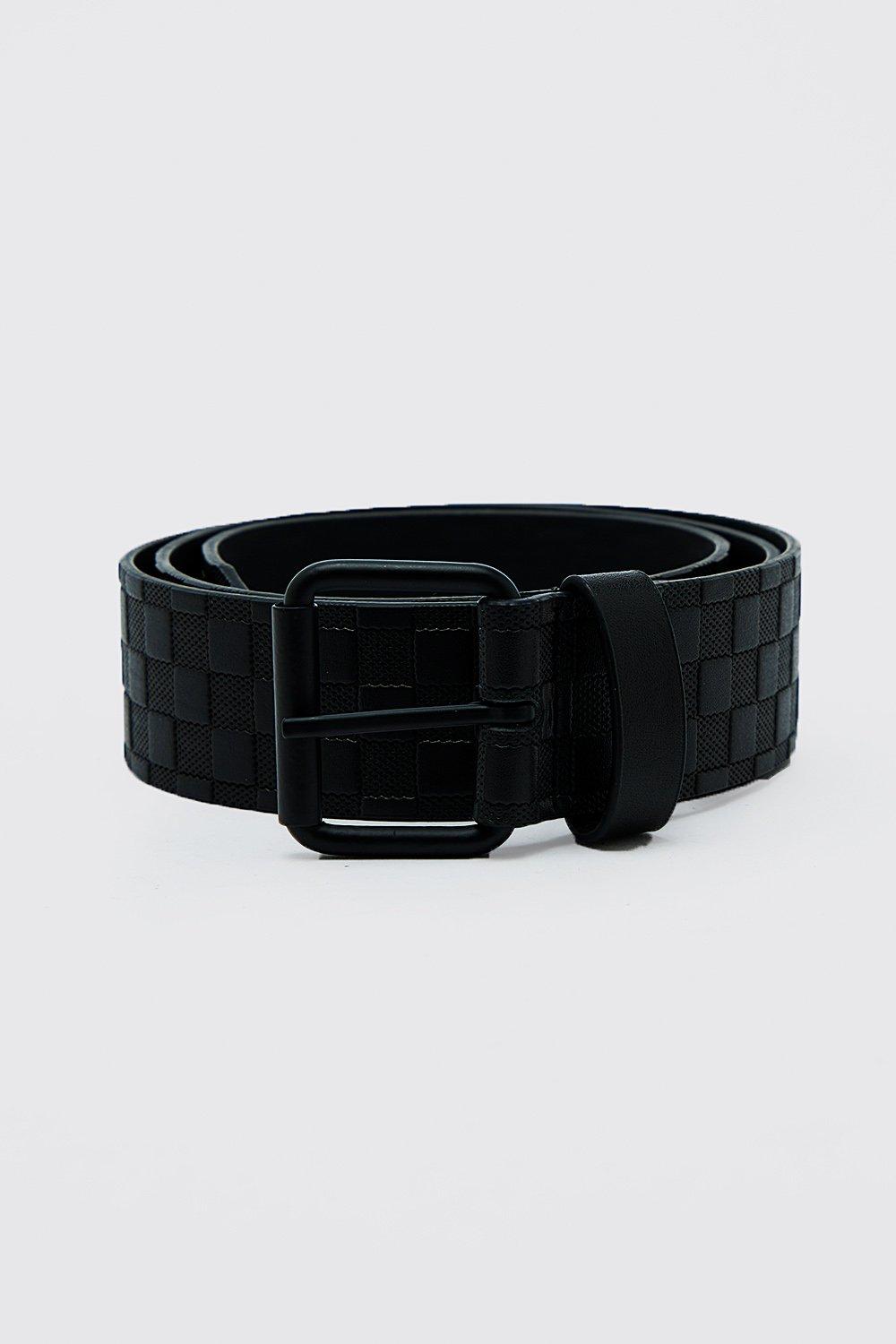 Boohoo Geruite Nepleren Riem Met Reliëf, Black