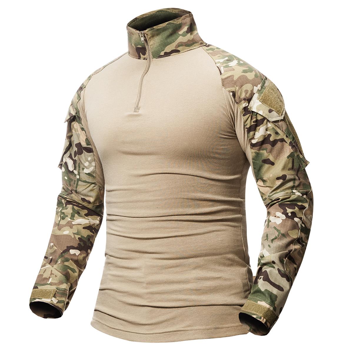 EG76LD Heren Camouflage Combat Tactical Shirt Katoen Camo Multicam CP Militair Uniform Lange Mouw T-shirt 3XL zwart