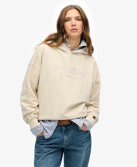 Superdry Vrouwen Venue Metallic Hoodie met Relaxte Pasvorm Beige