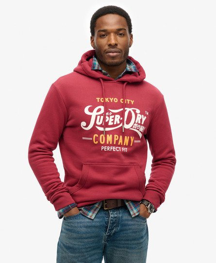 Superdry Mannen Perfect Fit Script Hoodie Rood