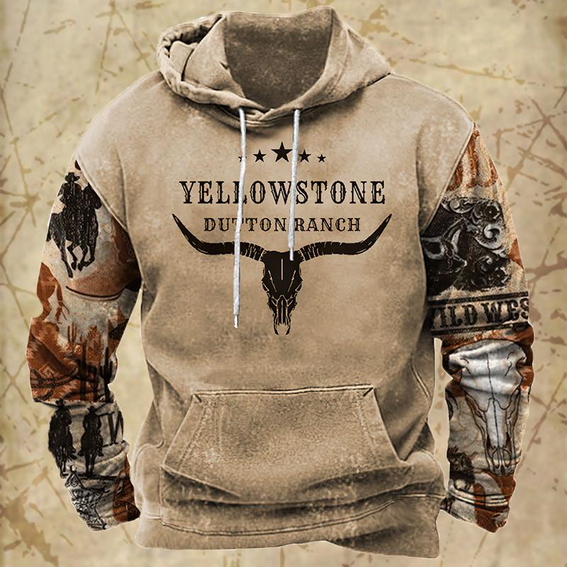HIMO Group Heren Vintage Contrasterende Yellowstone Grafische Print Hoodie Herfst Lange Mouw Capuchon Sweatshirt Oversized Heren Hoodies Pullover M