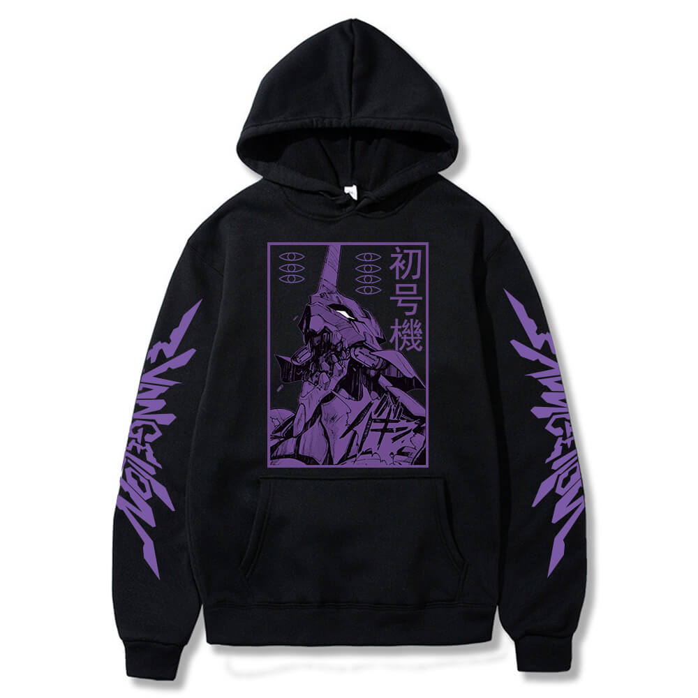 EG41NB Mannen Hoodies Anime Evangelion Grafische EVA-00 PROTO TYPE Unisex Oversize Lange Mouw Sweatshirt Harajuku Streetwear Tops L zwart
