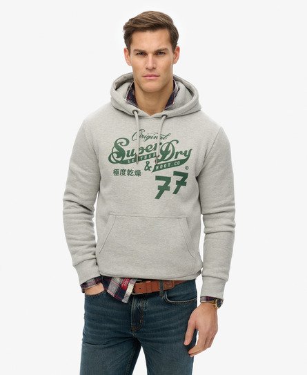 Superdry Mannen Leather & Boot Co Script Hoodie Grijs
