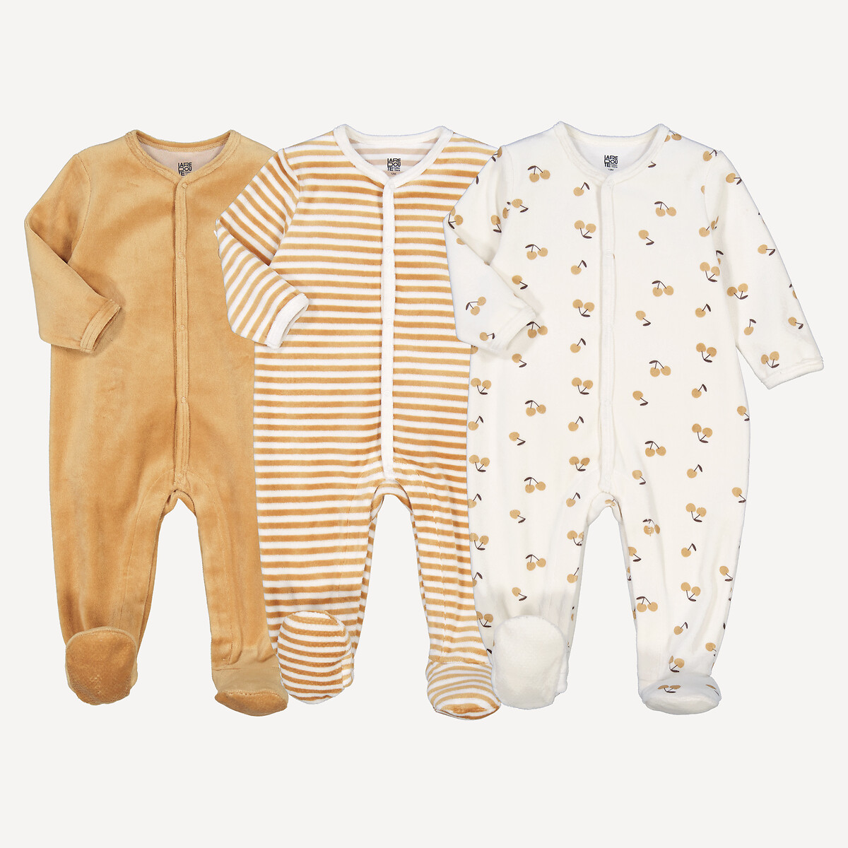 LA REDOUTE COLLECTIONS Set van 3 pyjama's 1-delig in fluweel, kersmotief en strepen