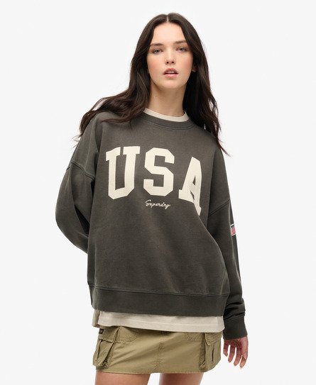 Superdry Vrouwen Athletic Essentials Relaxed Sweatshirt met Ronde Hals Donkergrijs