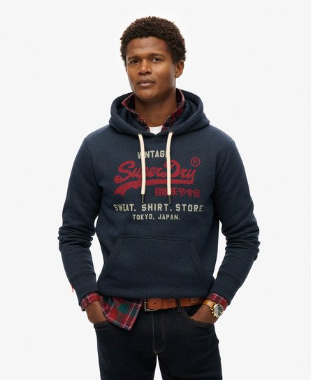 Superdry Mannen Heritage Hoodie met Vintage Logo en Relaxte Pasvorm Blauw