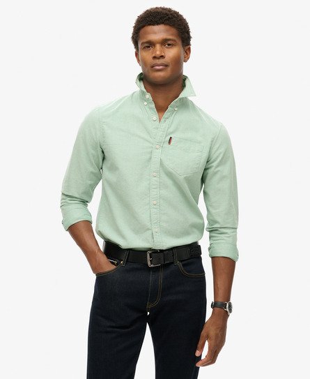 Superdry Mannen Oxford Overhemd met Lange Mouwen Groen