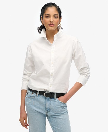 Superdry Vrouwen Slim Oxford-overhemd met Lange Mouwen Wit