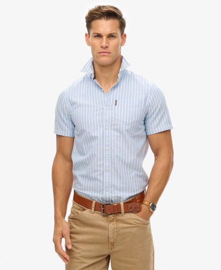 Superdry Mannen Oxford-overhemd met Korte Mouwen Blauw