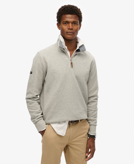 Superdry Mannen Core Piqué Sweatshirt met Halve Rits Grijs