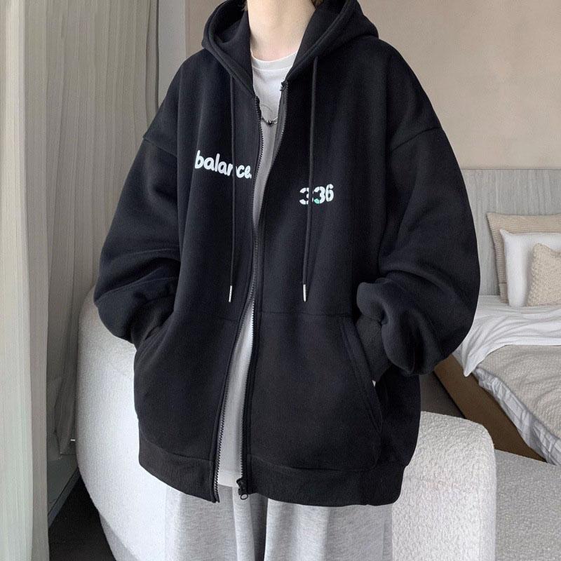 MILU Fleece gevoerde verdikte capuchon vestjas heren herfst winter koppel sweatshirt oversized rits capuchon XXXXXL zwart