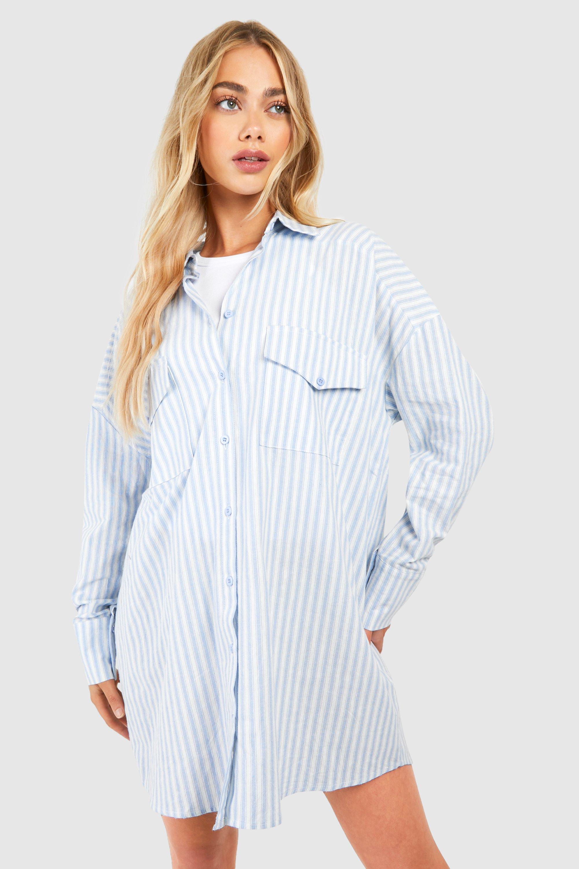 Boohoo Oversized Gestreepte Blouse Jurk, Blue