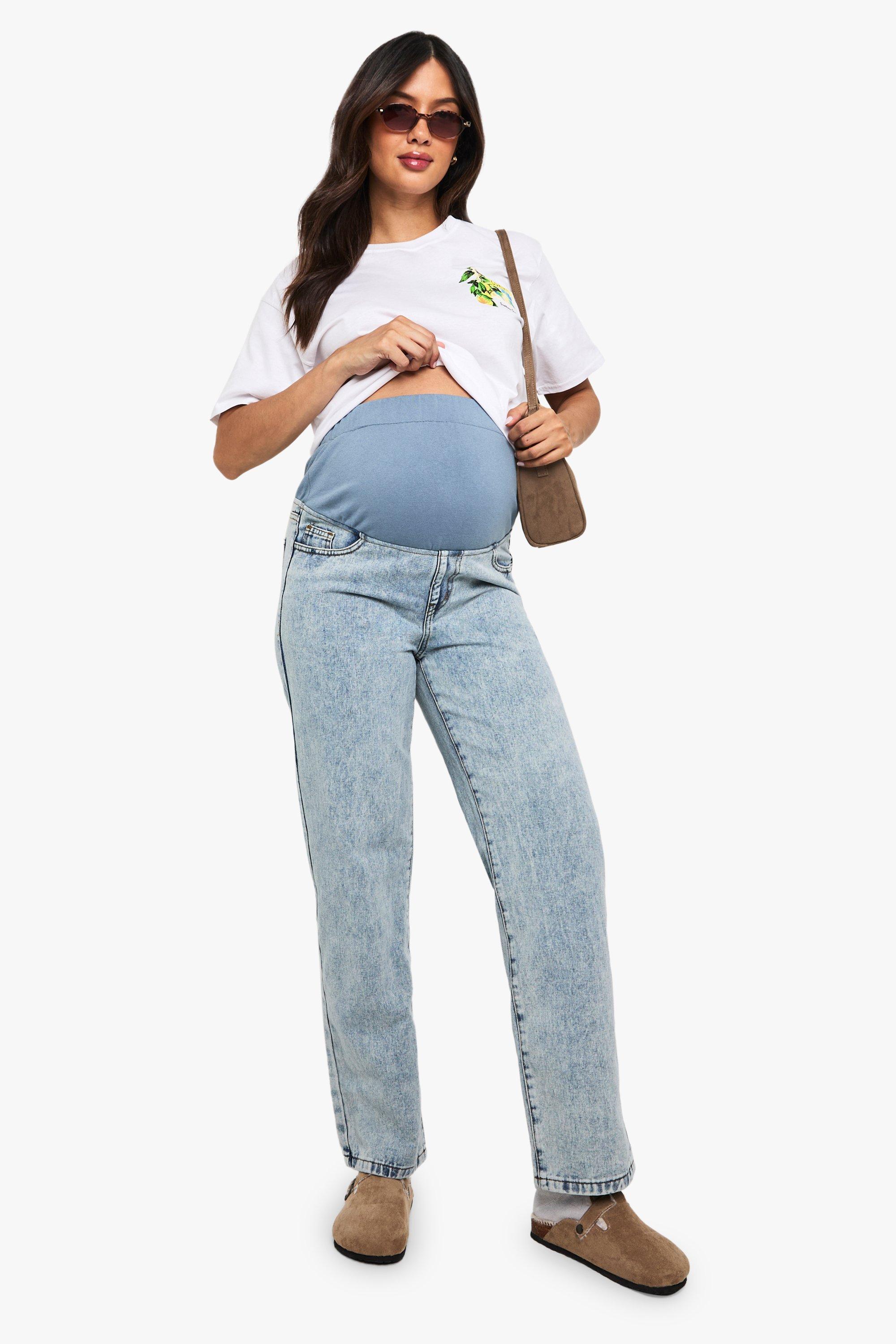 Boohoo Zwangerschap Over The Bump Boyfriend Jeans, Light Blue