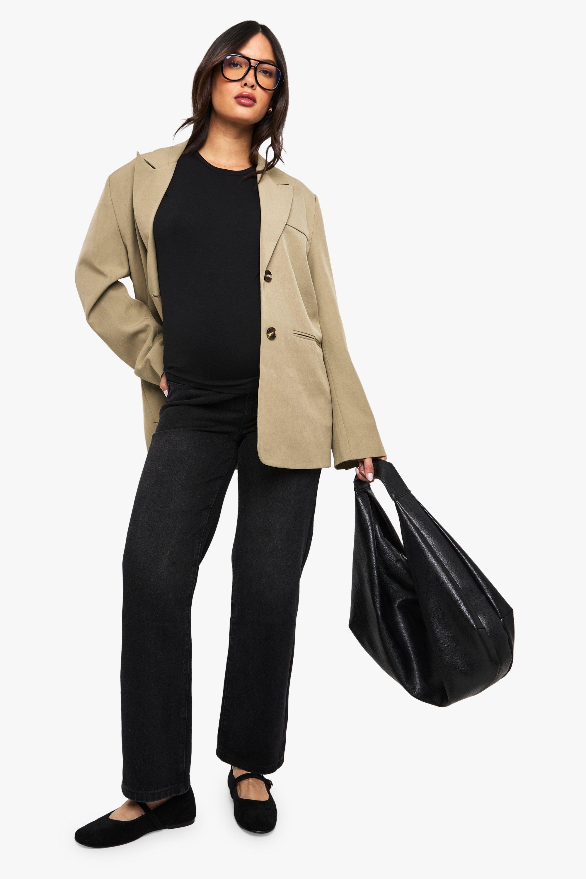 Boohoo Zwangerschap Over The Bump Boyfriend Jeans, Washed Black
