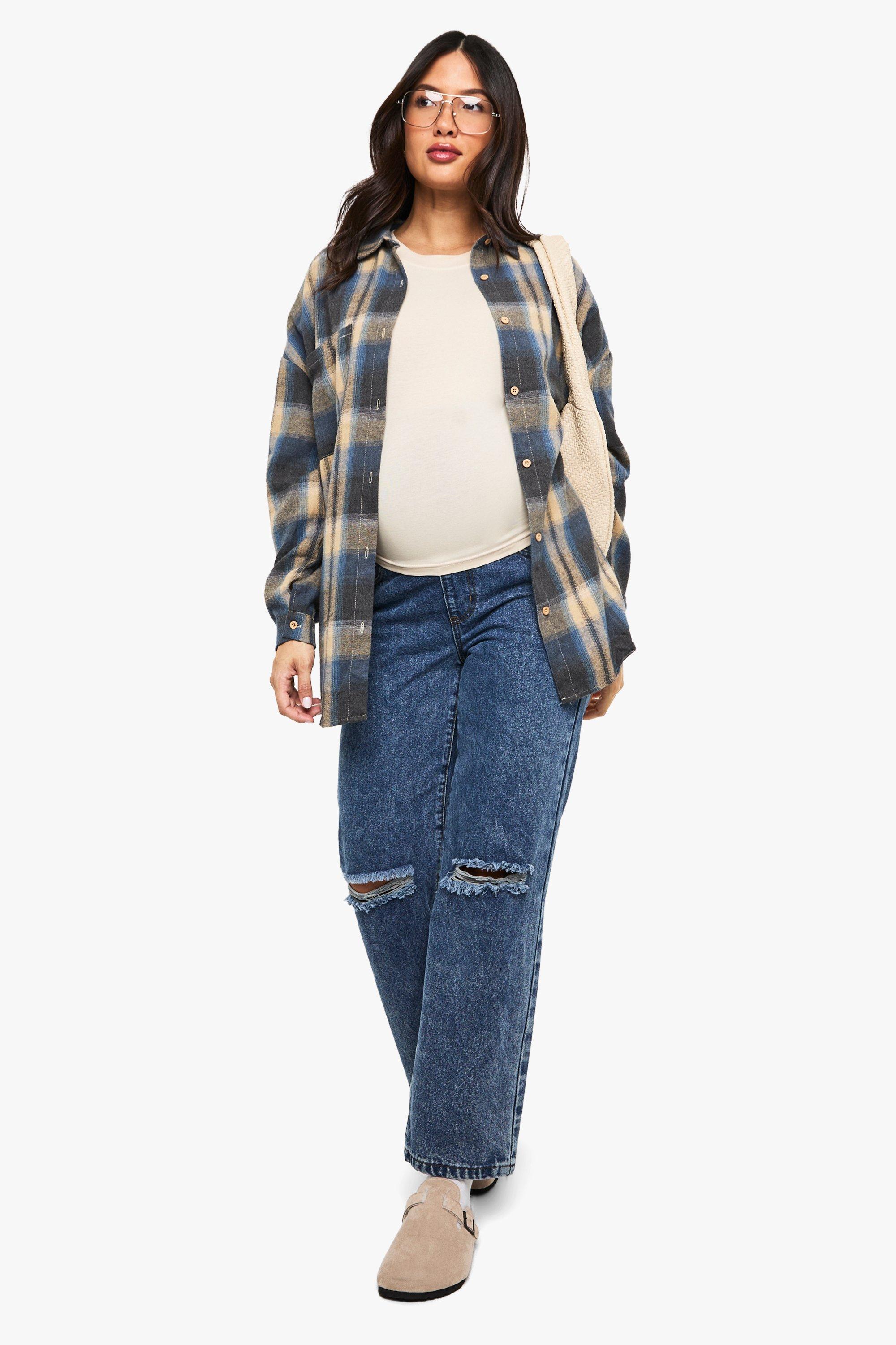 Zwangerschap Over The Bump Boyfriend Jeans Met Gescheurde Knieën, Vintage Blue