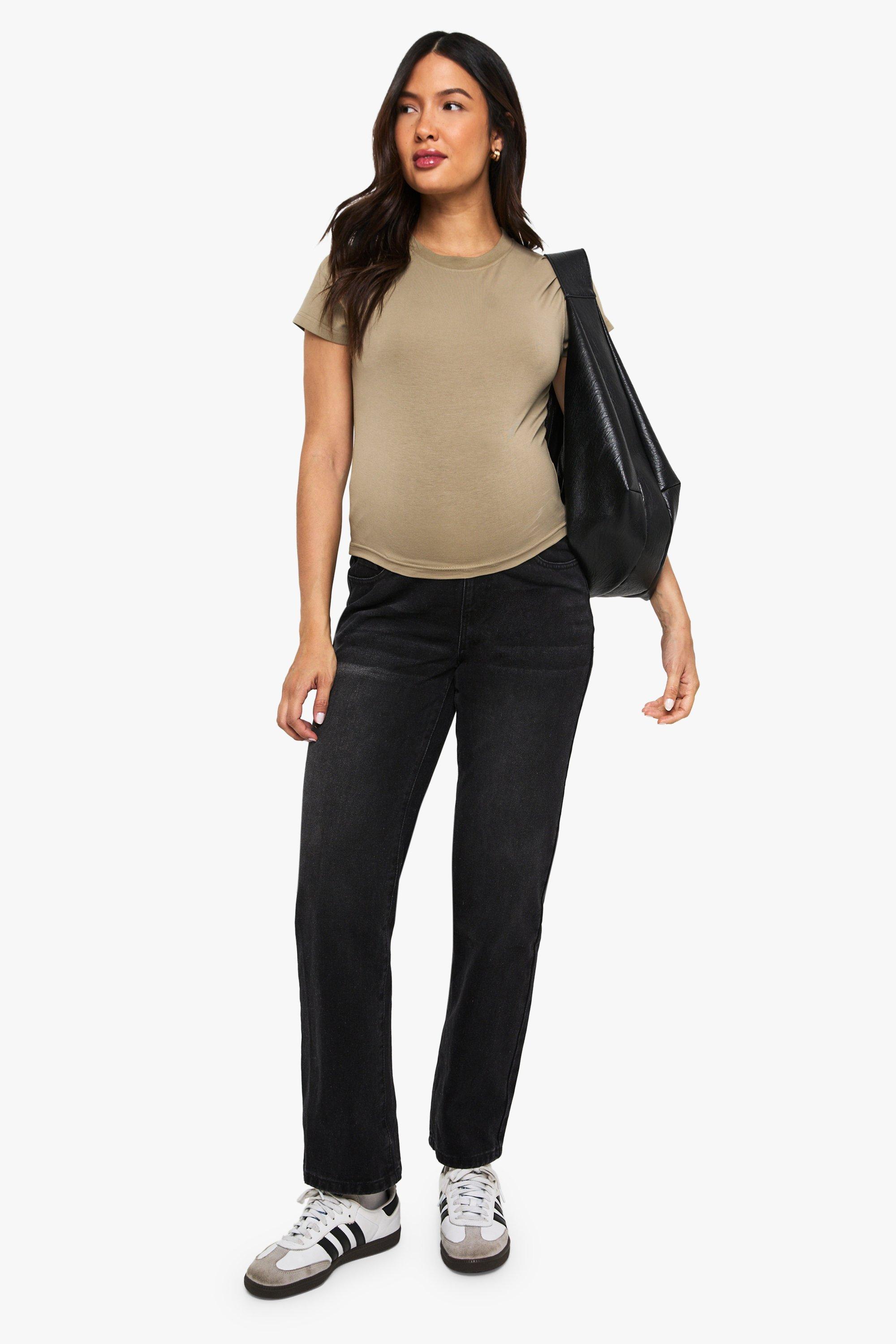 Boohoo Zwangerschap Over The Bump Mom Jeans, Washed Black