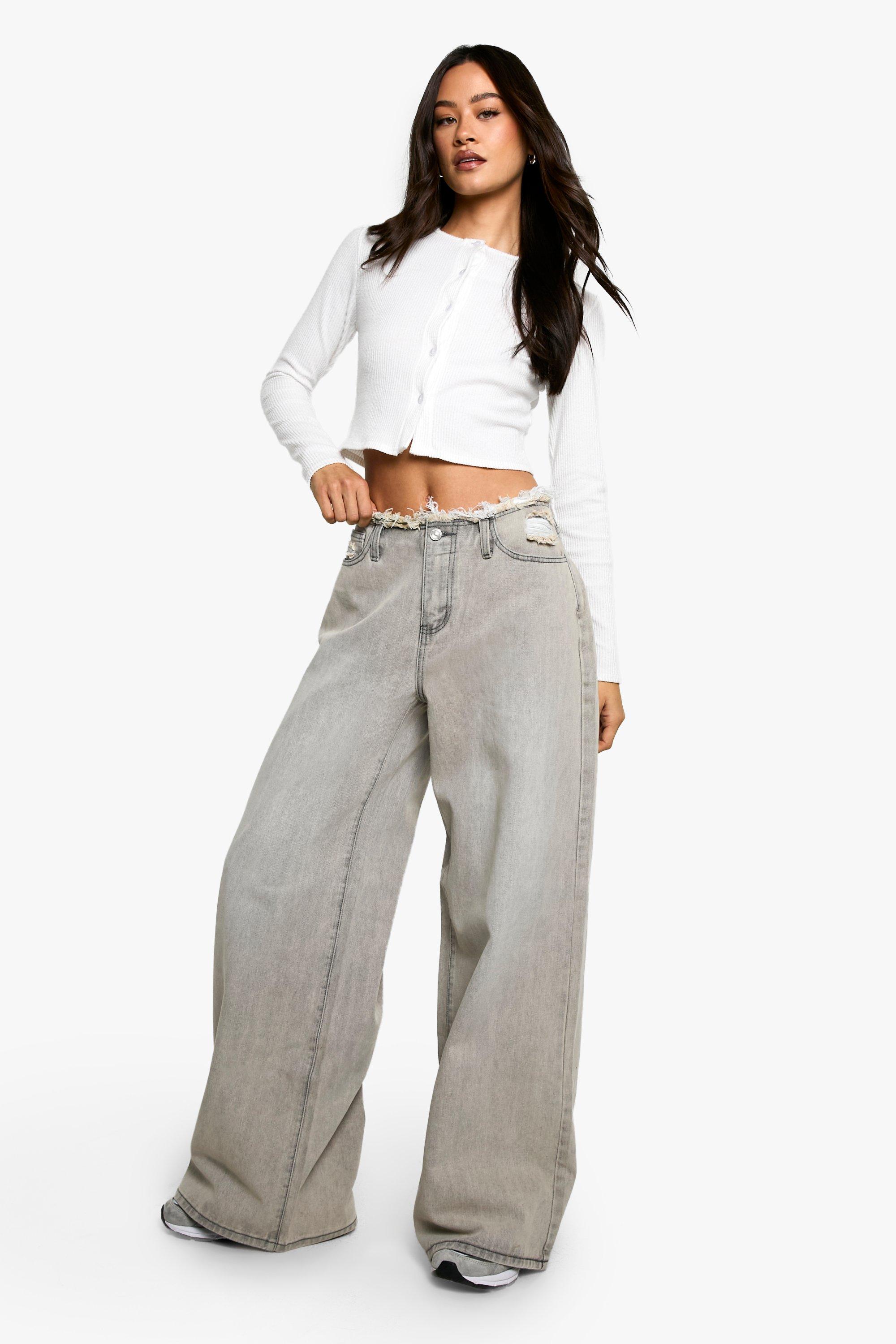 Boohoo Tall Wide Leg Jeans Met Onbewerkte Tailleband, Grey