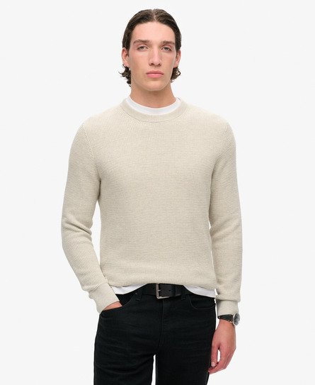 Superdry Mannen Gebreide Trui met Ronde Hals en Textuur Lichtgrijs