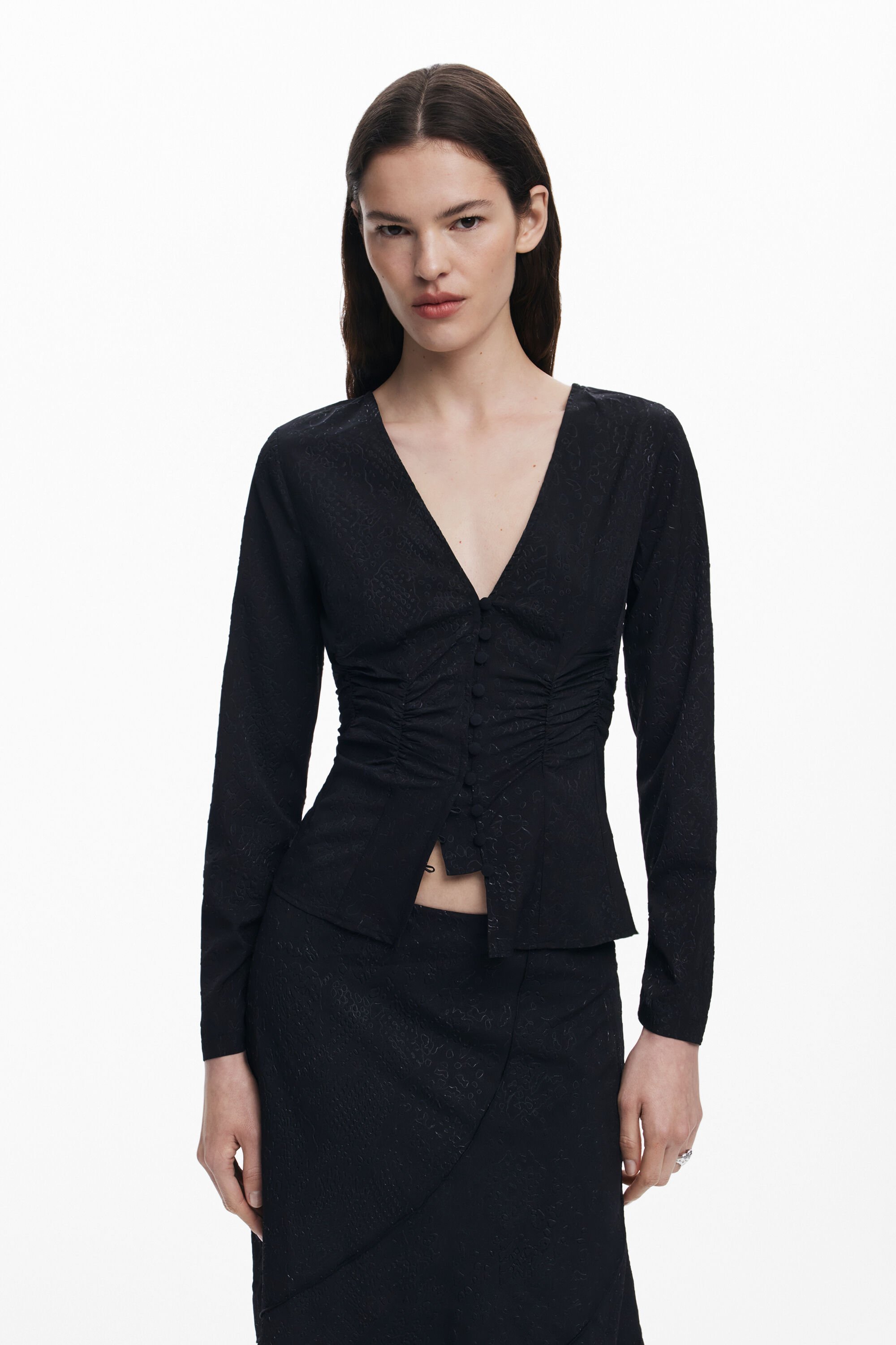 desigual Kanten blouse met V-hals - BLACK