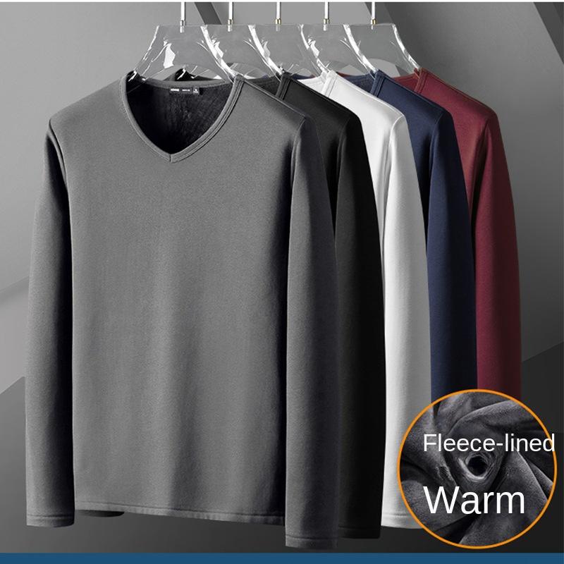 MILU Thermisch ondergoed Top voor mannen Dik thermisch shirt Lange mouwen Bottoming Shirt Effen zachte pluche trui Warm Bottoming T-shirt XXXXXL