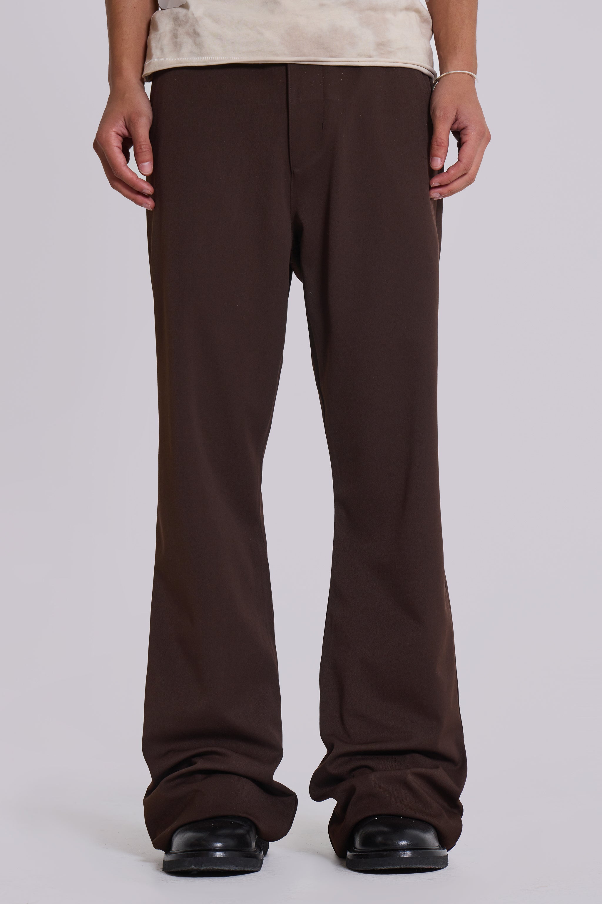 Jaded Man Brown Stacked Bootcut Suit Pants