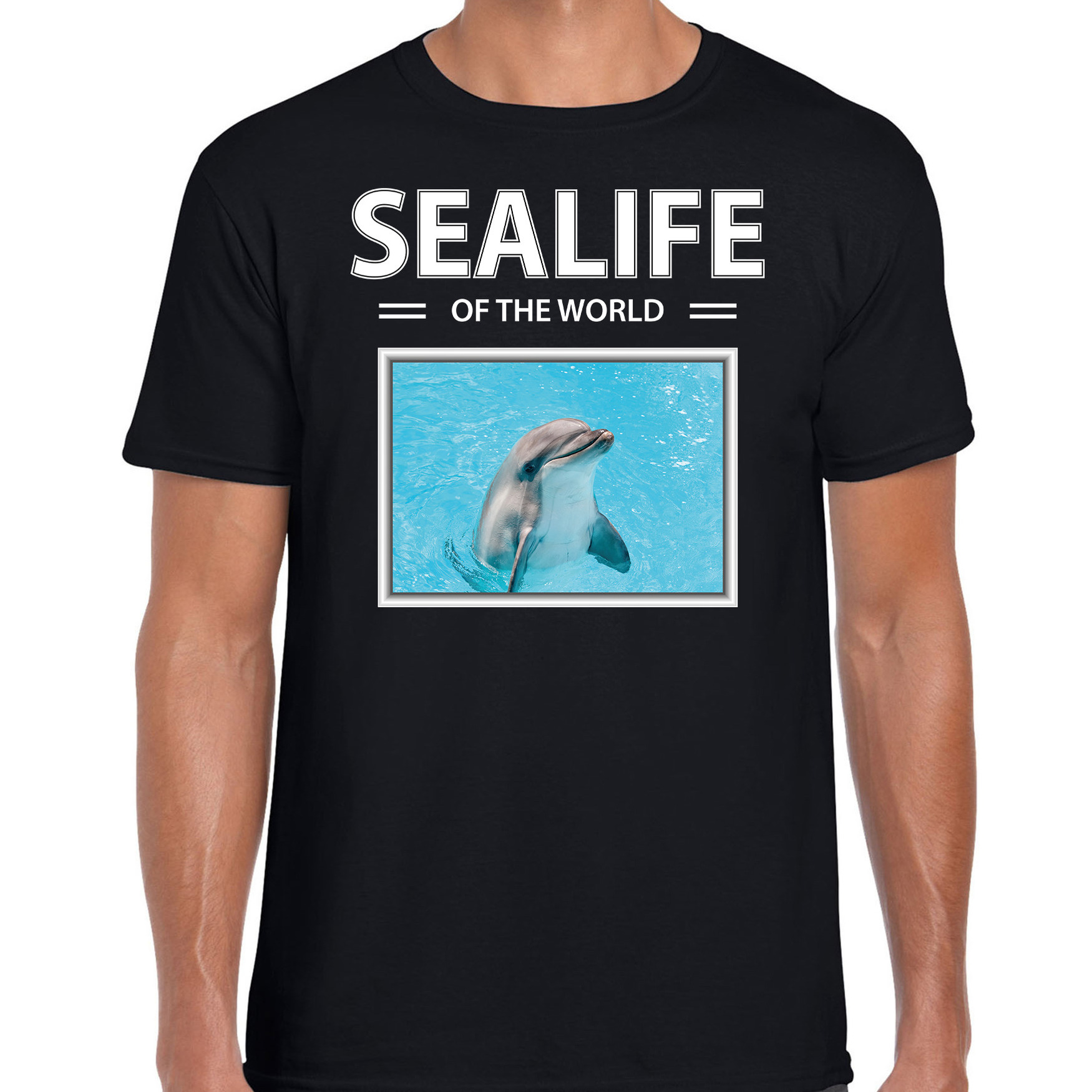 Dolfijn t-shirt met dieren foto sealife of the world zwart voor heren