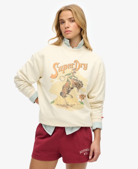 Superdry Vrouwen Ruim Souvenir Sweatshirt met Grafische Print en Ronde Hals Crème