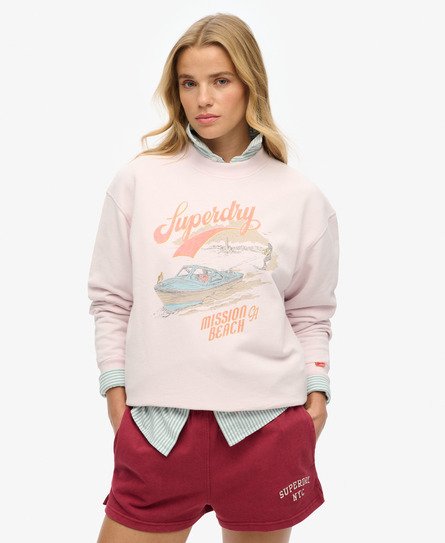 Superdry Vrouwen Ruim Souvenir Sweatshirt met Grafische Print en Ronde Hals Roze