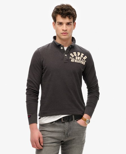 Superdry Mannen Vintage Athletic Polo met Lange Mouwen Zwart