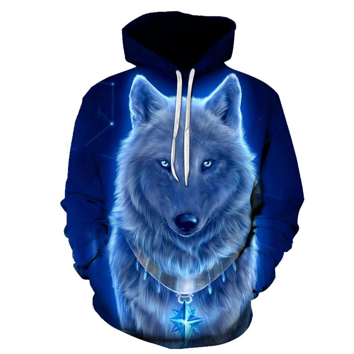 Fashion human Lente en herfst nieuwe hoodie vos wolf 3D digitaal printen luchtlaag losse heren pullover casual trui S