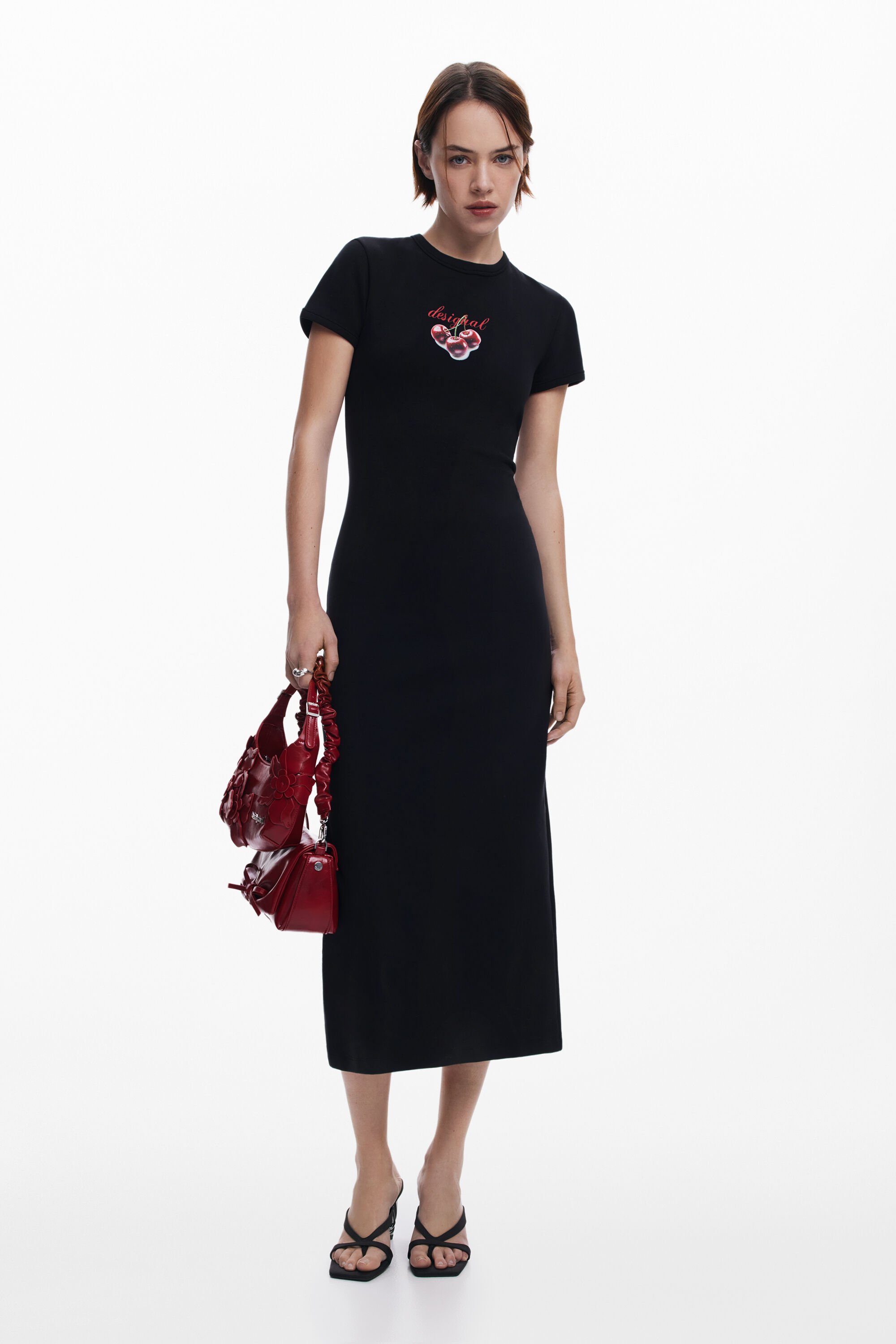 desigual Geribde midi-jurk kersen - BLACK
