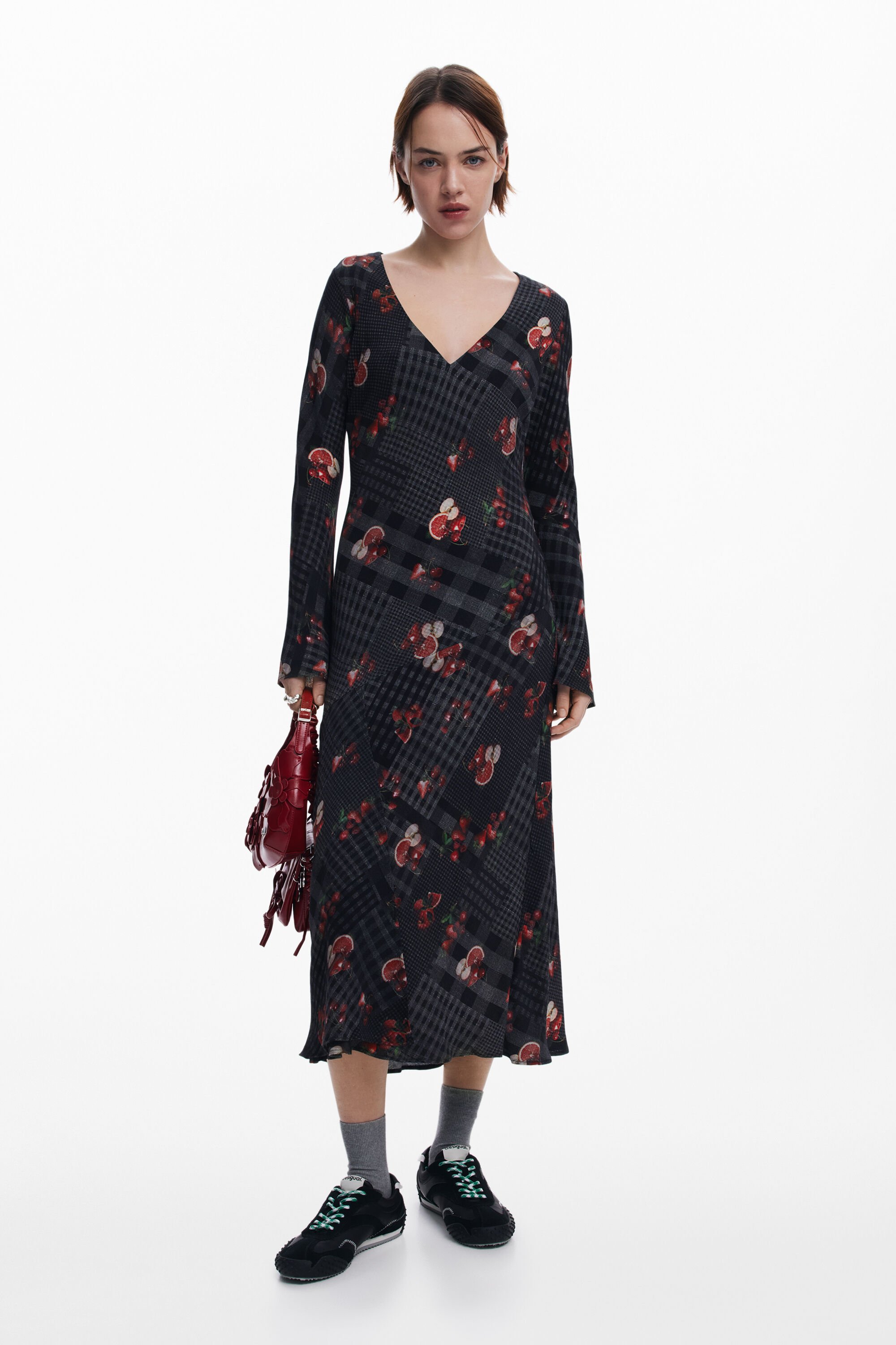 desigual Midijurk met ruiten - BLACK