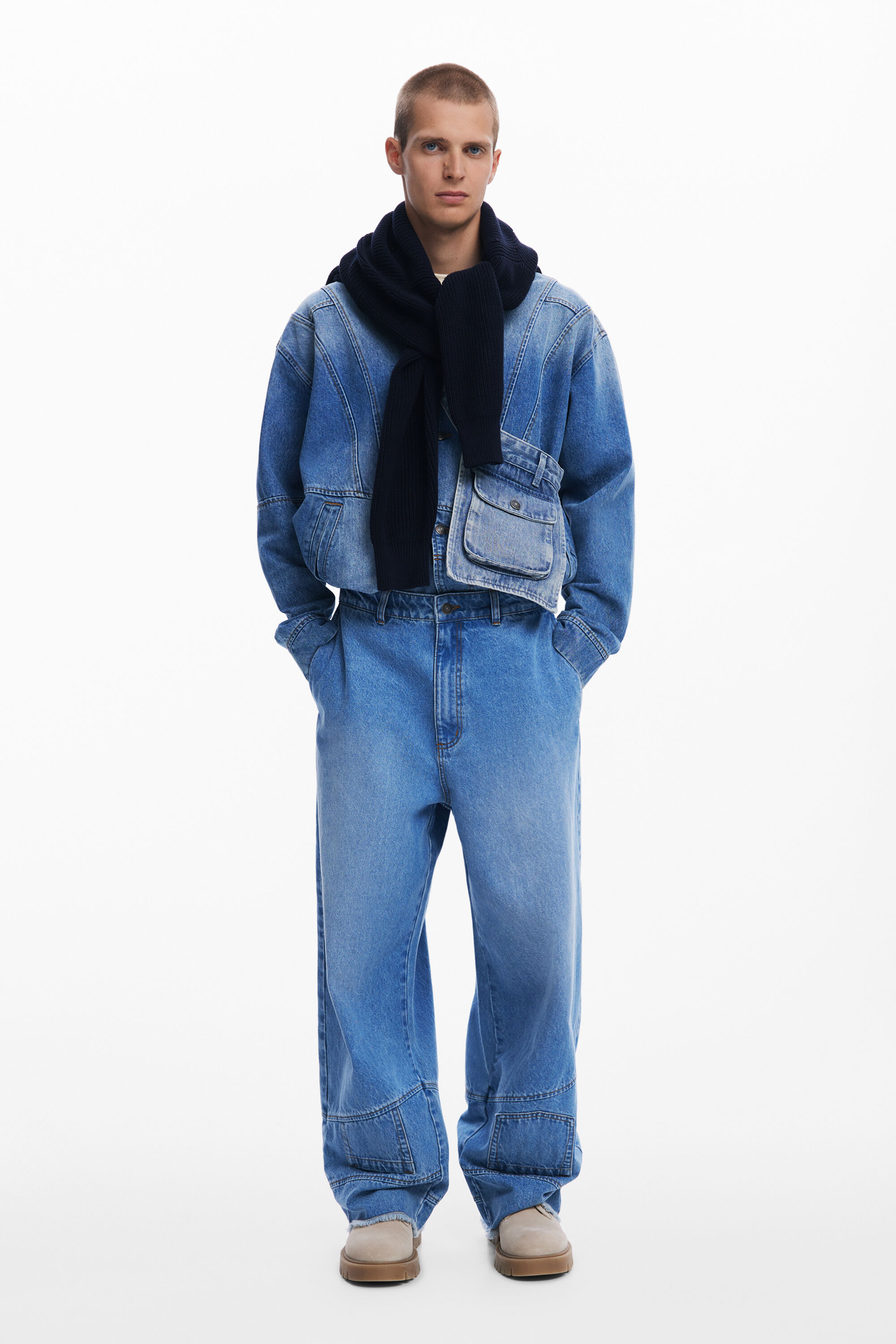 desigual Denim ballon met zakken aan de onderkant - BLUE