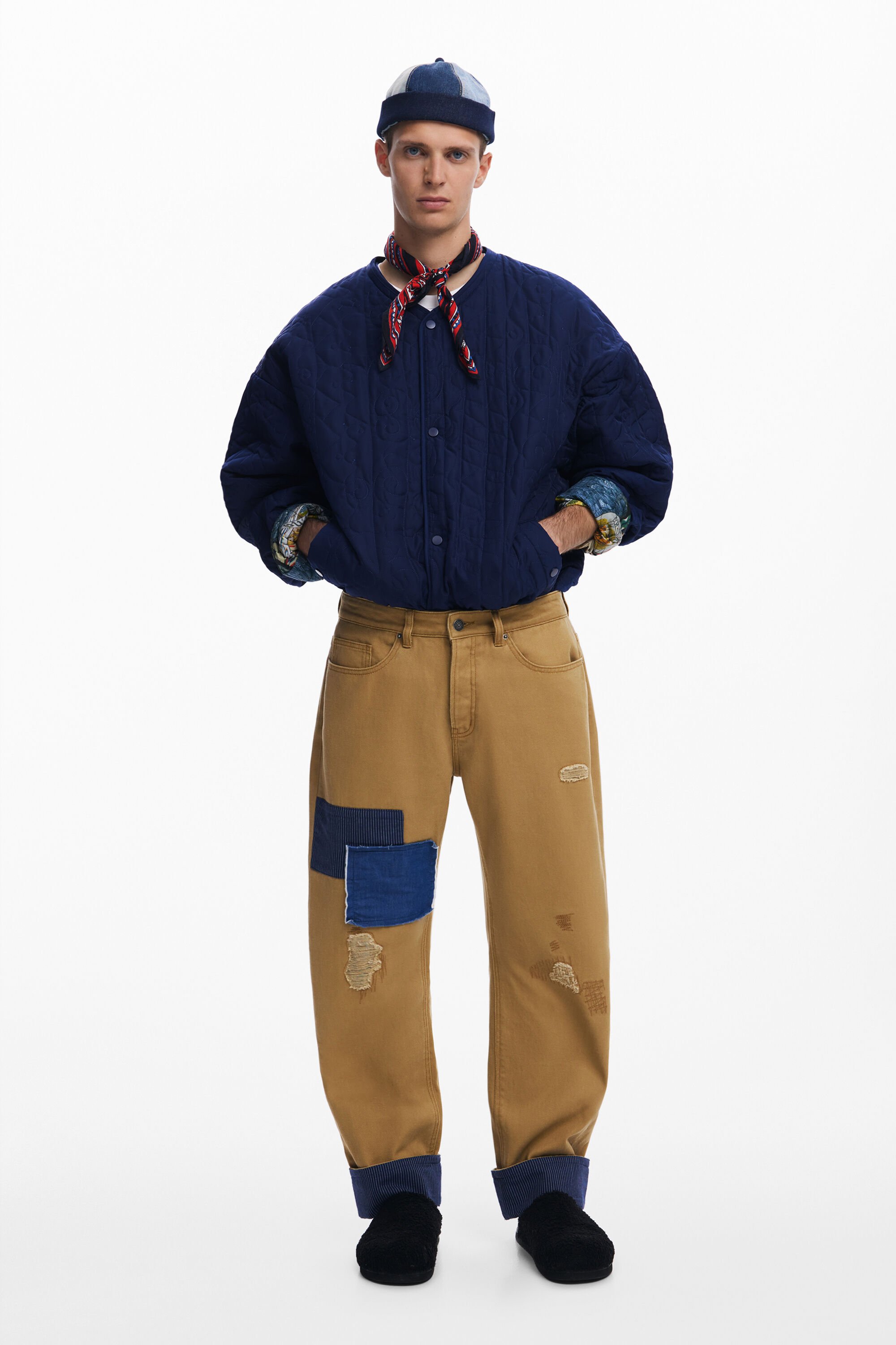 desigual Broek met patches en omgeslagen zoom - BROWN
