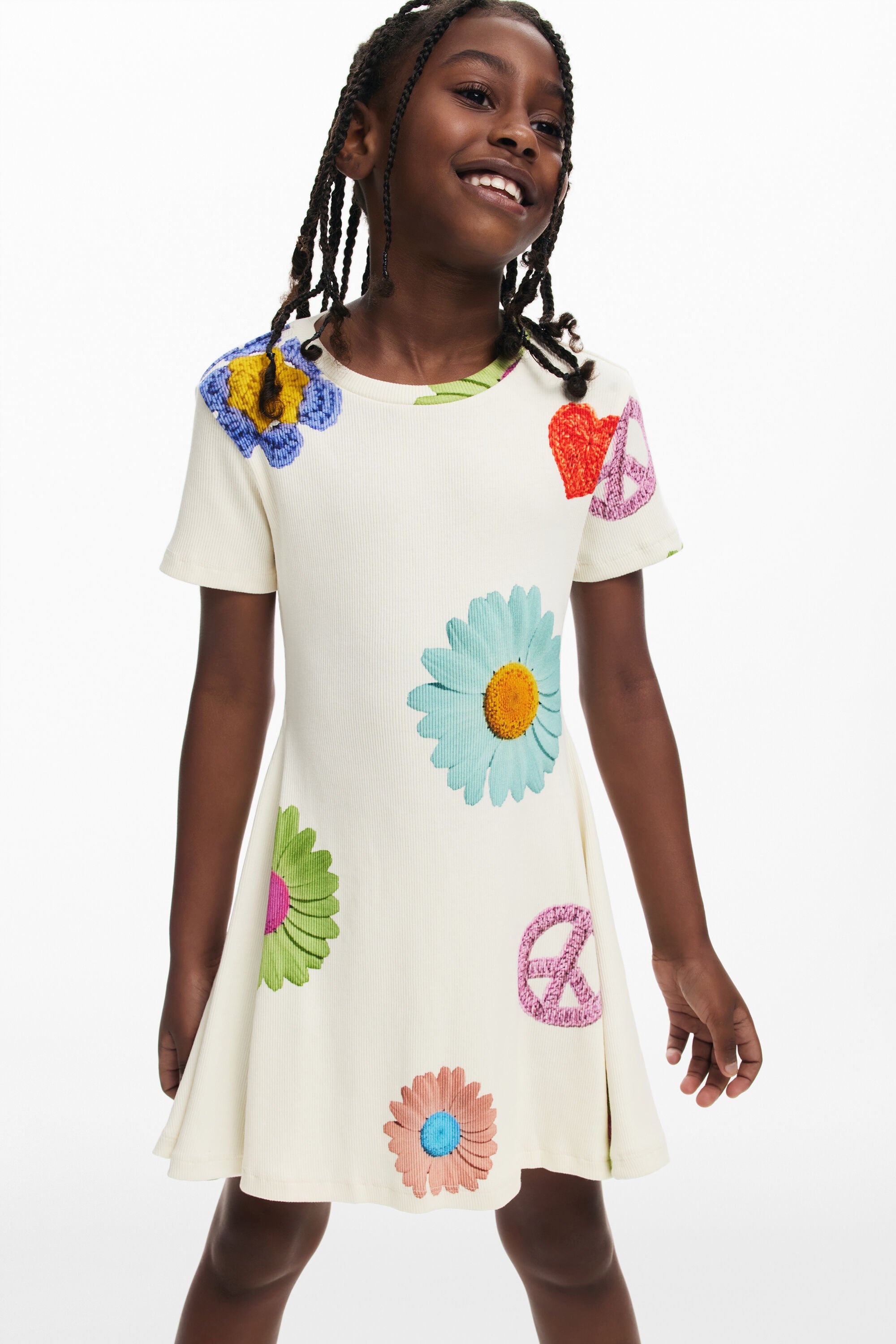 desigual Kort bedrukte jurk - WHITE