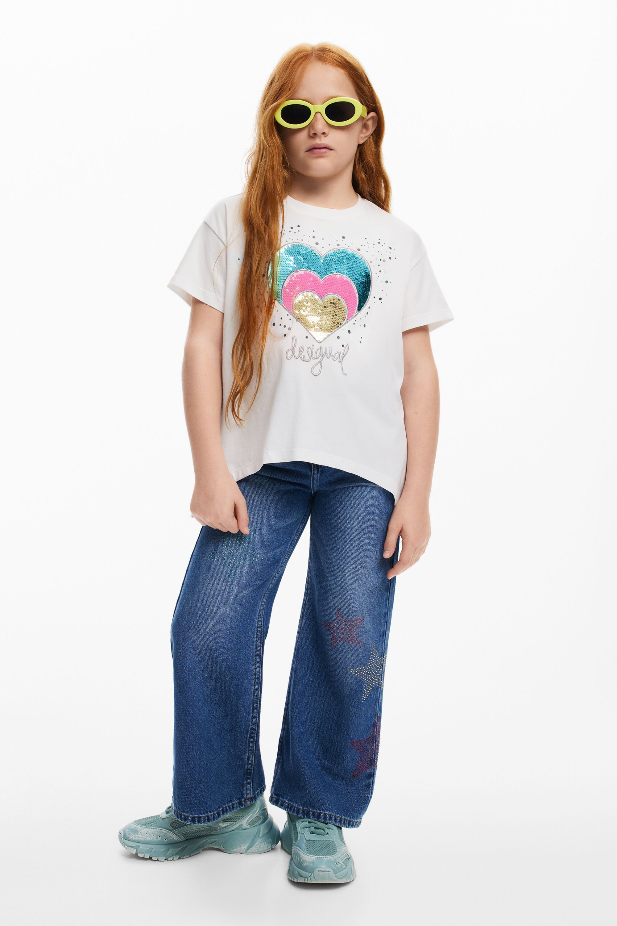 desigual T-shirt met hart van strass-steentjes - WHITE