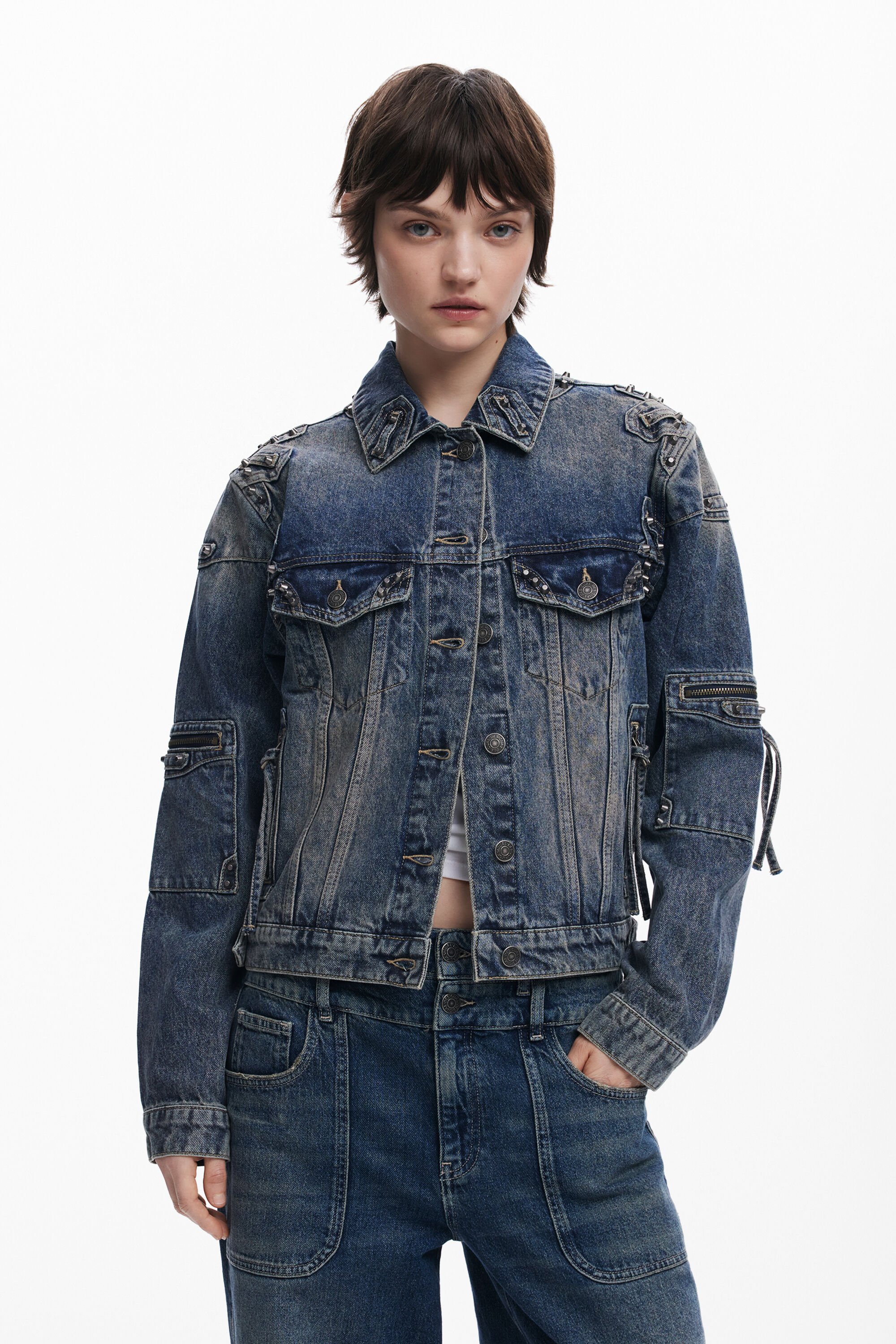 desigual Denim jack met studs - BLUE