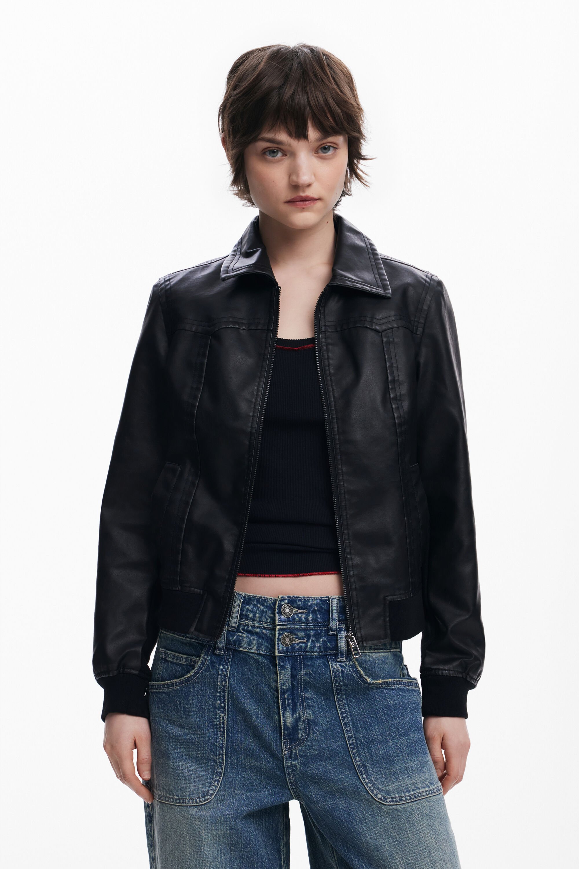 desigual Bikerjack met leerlook - BLACK