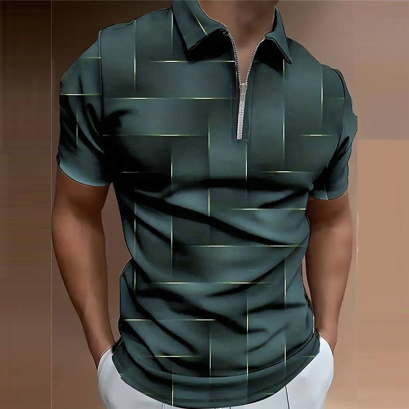 Womens blouse shirts Herenoverhemd Polo Casual Zip Korte Mouw Mode Casual Rits Zomer Lente Regular Fit 3D Blauwe Rand Raster Print Overhemd XS oranje