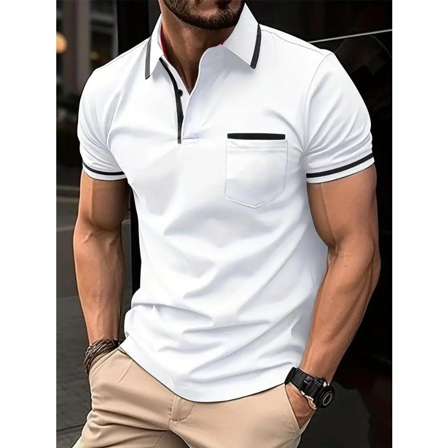 Milost Heren Top Zomer Pocket Button Casual T-shirt Wit Zwart Blauw Losse Klassieke Tops Revers Hals Poloshirts met korte mouwen 3XL wit
