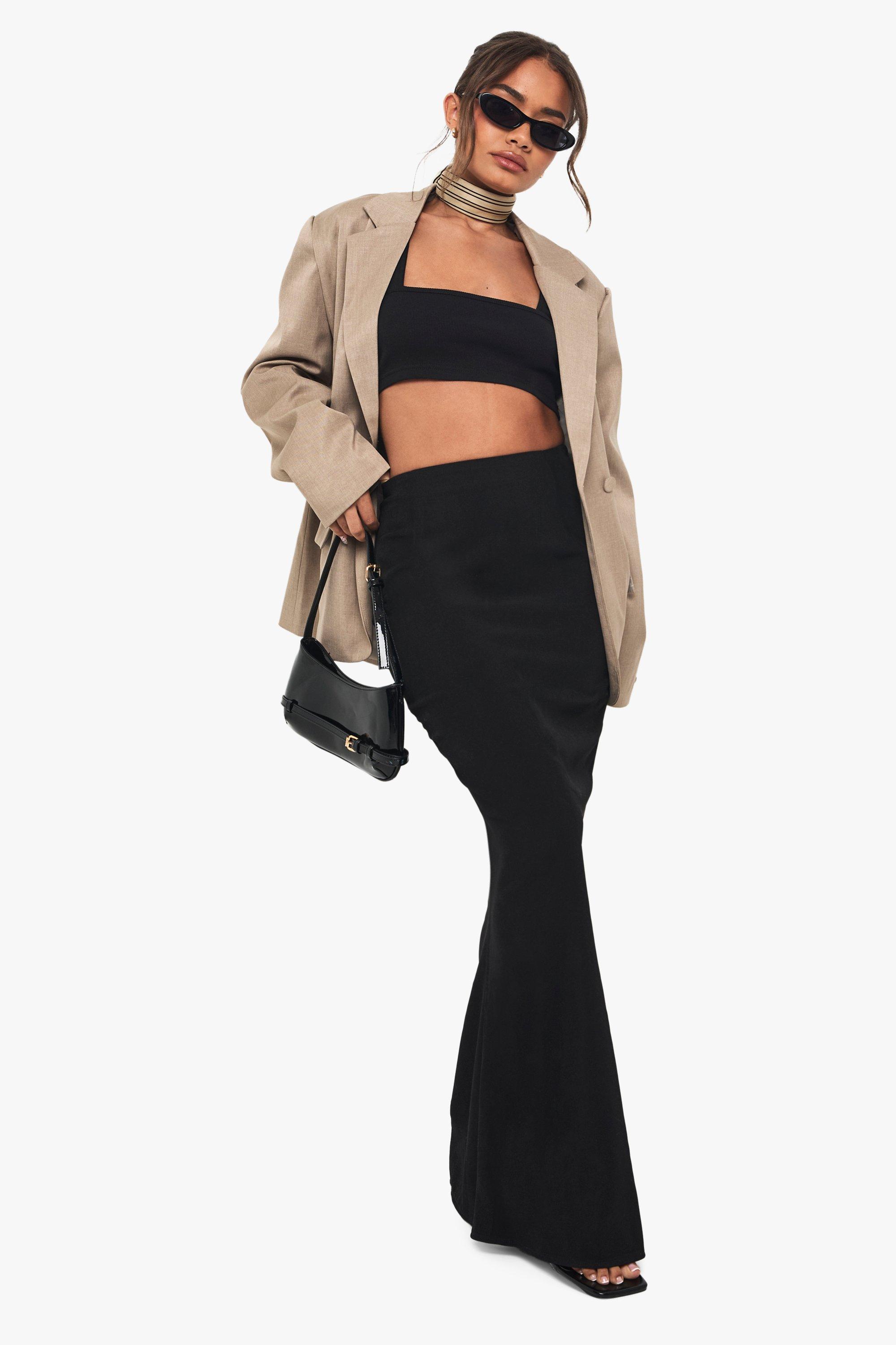 Boohoo Getailleerde Maxi Rok Met Zijsplit, Black
